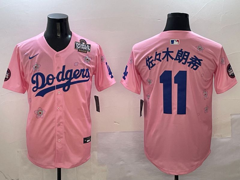 Men Los Angeles Dodgers #11 R.Sasaki Pink Sakura Edition 2025 Nike MLB Jersey style 7->los angeles dodgers->MLB Jersey
